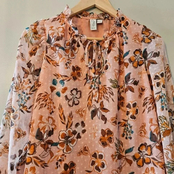 Joie Peach Floral Bohemian Peasant Chiffon Swiss Dot Ruffle Top Tie Blouse XS. - Picture 5 of 16